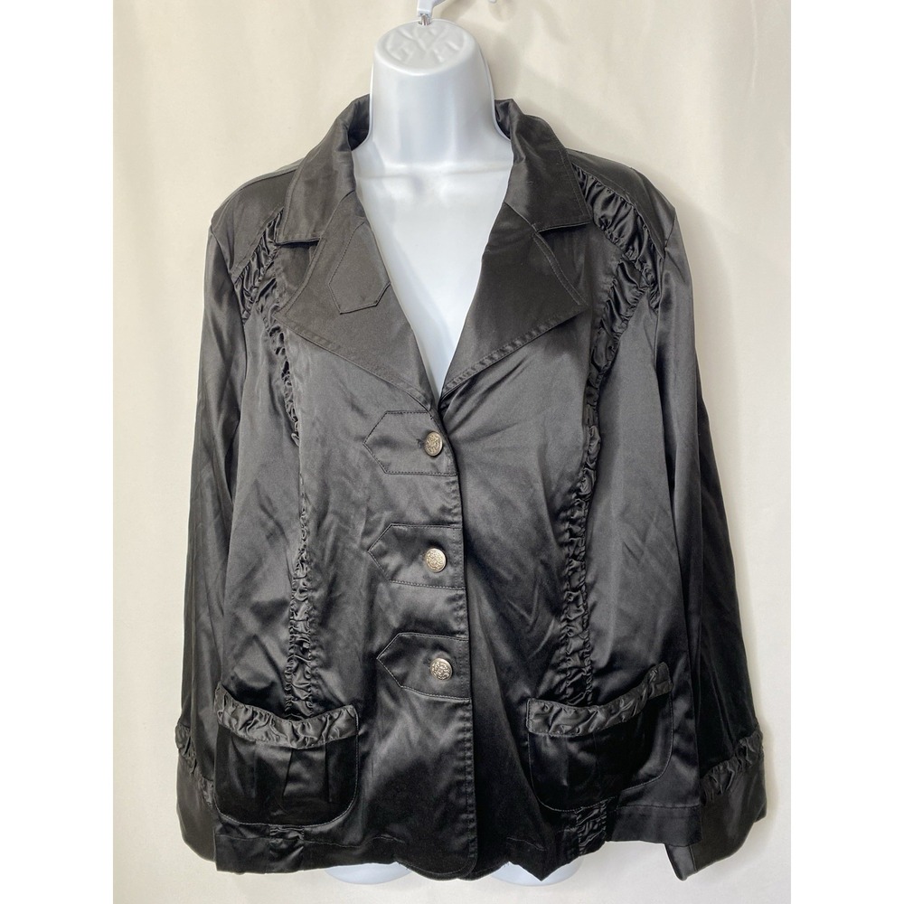 CJ Banks Women's Black Satin Blazer Jacket Size 1X Witchy Victorian Whimsygoth